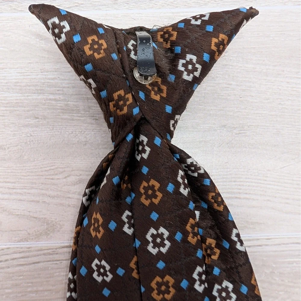 Vintage Kids Brown Floral Clip On Necktie Boys Dress Up Special Occasion